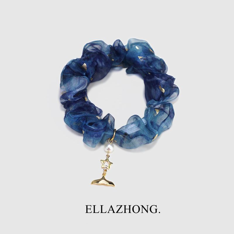 原创设计~蓝色人鱼姬发绳头绳肥肠圈超仙小清新发圈度假甜美发饰