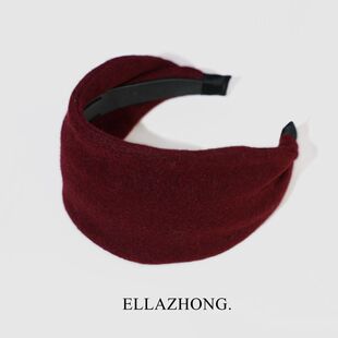 羊毛高品 超宽发箍头箍女复古气质温暖发卡酒红色显白新年发饰