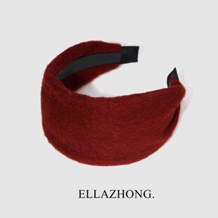 高品羊毛发箍 新年气氛酒红色显白头箍女简约宽发卡气质发饰头饰
