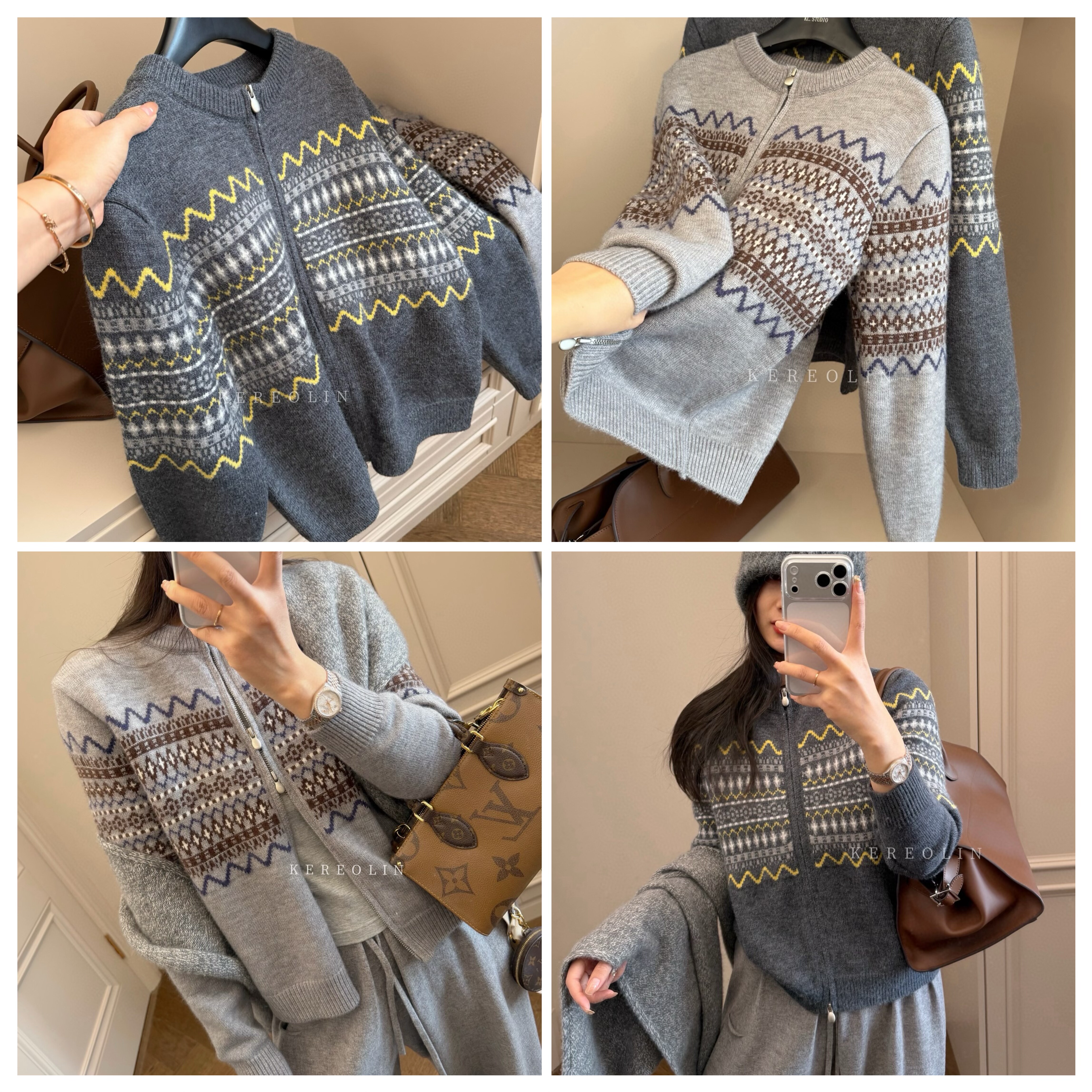 2025冬新款女士混纺含绵羊绒拉链开衫外套立领洋气百搭高品质保暖