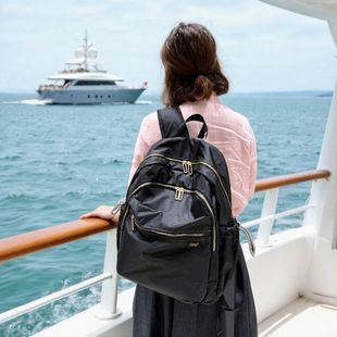 黑色尼龙双肩包女超大容量旅行背包时尚电脑包耐用拉链书包旅游包