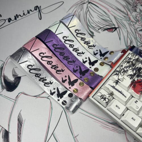 暮蝶2国潮客制化wooting通用键盘飘带挂件超纤皮ATK68键盘挂绳