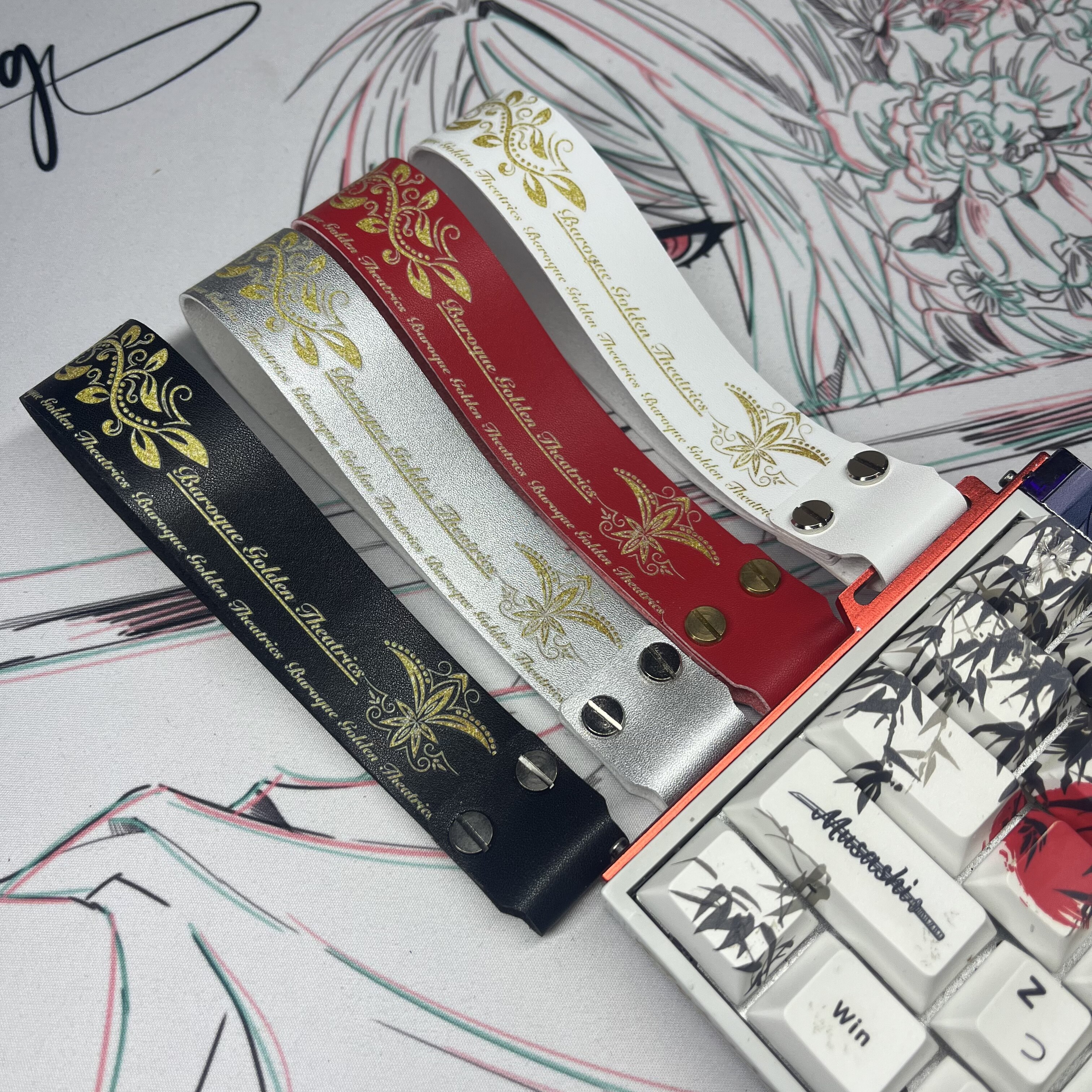 巴洛克客制化wooting狼蛛he通用键盘飘带挂件超纤皮ATK68键盘挂绳