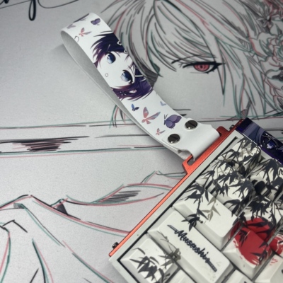 暮蝶4客制化wooting通用键盘飘带挂件超纤皮ATK68键盘挂绳卡扣