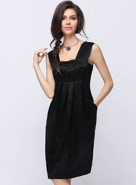 1.3折玛家msfe光泽布竺麻背心连衣裙小礼服女2025秋夏黑色赫本玛1