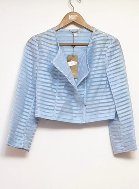 吉F蓝色条纹超薄短外套L码短上衣薄款通勤短款女装2024春秋CS3