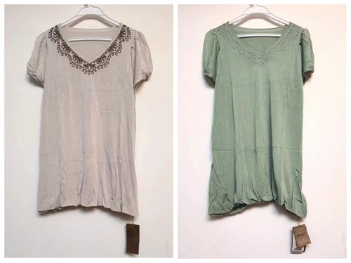 0.6折吉家JE粘纤花苞袖短袖针织衫长款浅灰/浅绿女装2024夏CS3