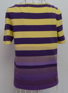 捷恩.尼#大品牌女装特短袖圆领T恤针织衫紫色和黄色条纹2021夏17