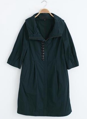 墨绿色中袖钉珠风衣中长款早春秋歌LS专柜正品女显瘦纯色修身10