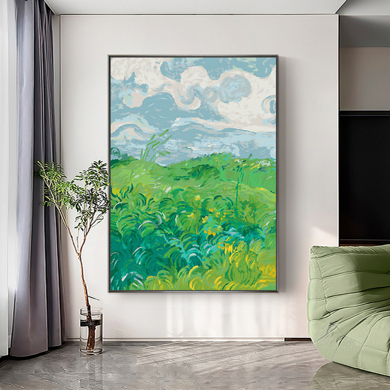 DIY装饰画印象派绿色沙发背景