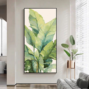 竖版轻奢绿植挂画DIY数字油彩画现代客厅玄关走廊装饰画 家大叶大