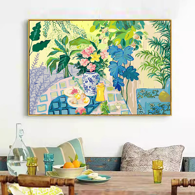 抽象艺术感马蒂斯挂画DIY数字油彩画客厅餐厅过道植物花卉装饰画图片