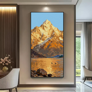 竖版日照金山风景山水diy数字油画客厅玄关装饰画走廊高级感挂画