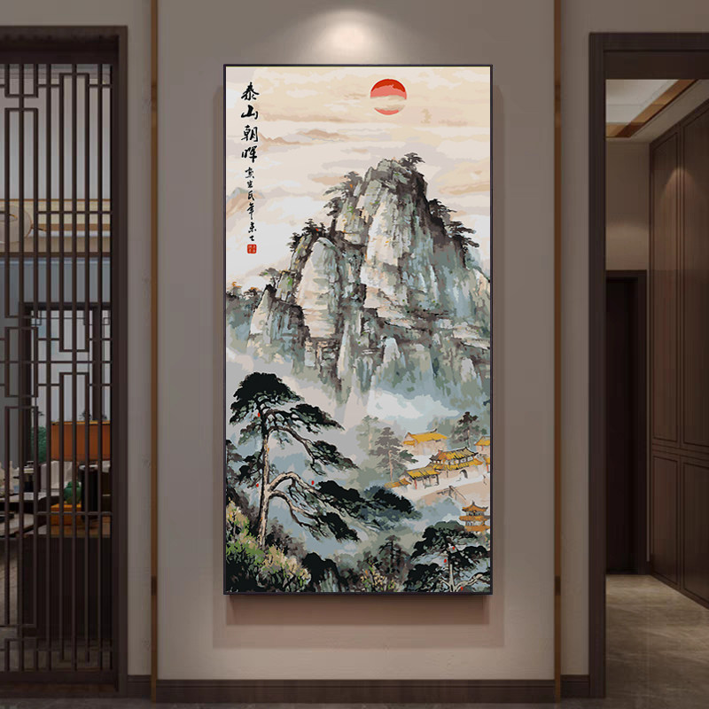 玄关装饰画数字油画迎客松国画