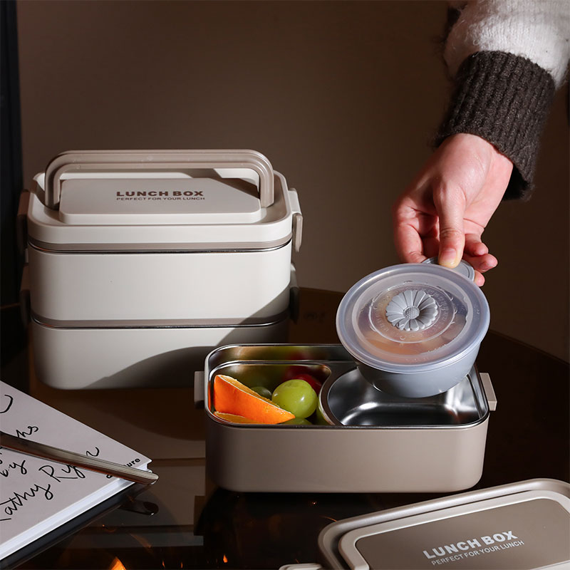 304不锈钢饭盒上班族带饭神器可微波炉加热分隔双层便携家用便当