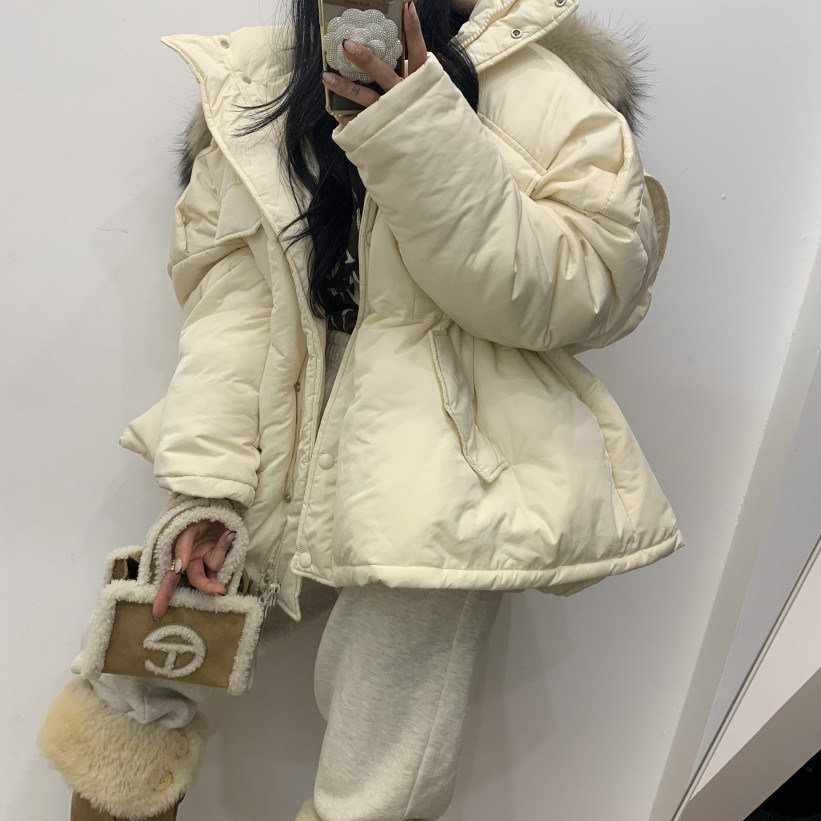 加厚大毛领羽绒服女2025冬季新款韩版宽松白鸭绒小个子中长款保暖