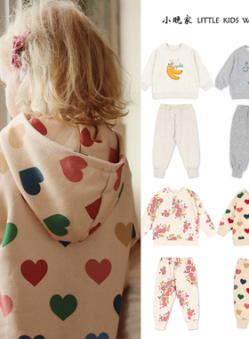 25春夏KS同款儿童爱心连帽卫衣连衣裙趣味卡通印花卫裤休闲套装棉