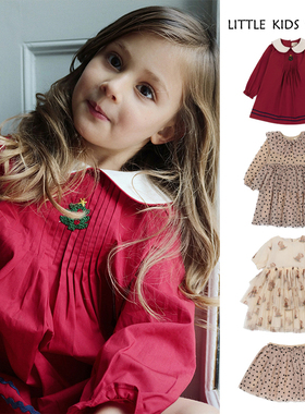 23秋冬KS女童连衣裙爱心网纱蛋糕裙圣诞红长袖纯棉打揽压褶公主裙