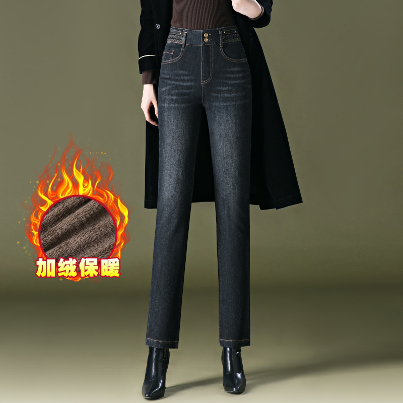 加厚加绒妈妈牛仔裤女士冬季爆款