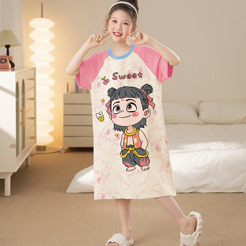 女童睡裙纯棉可爱甜美短袖