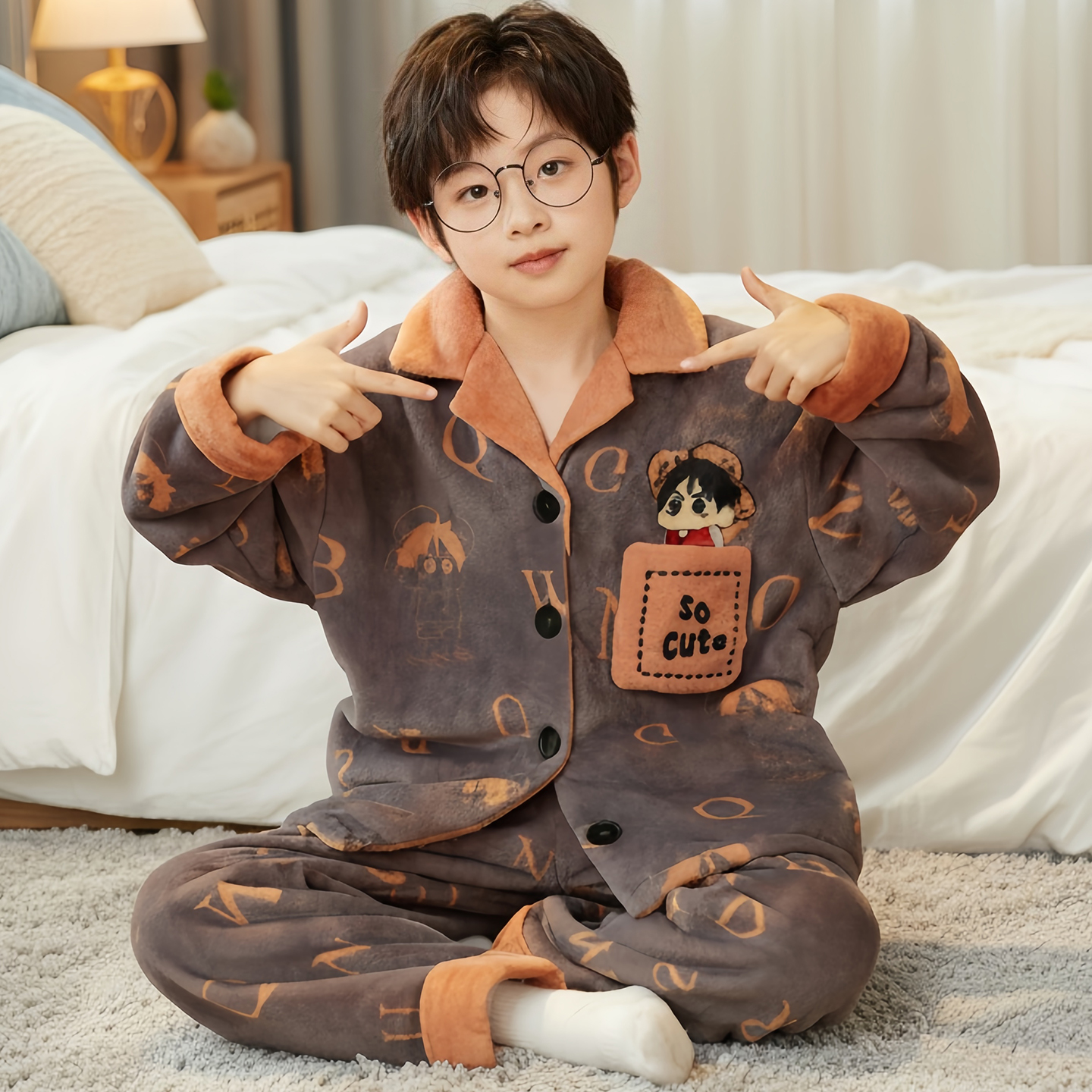 2025秋冬季珊瑚绒男童睡衣套装