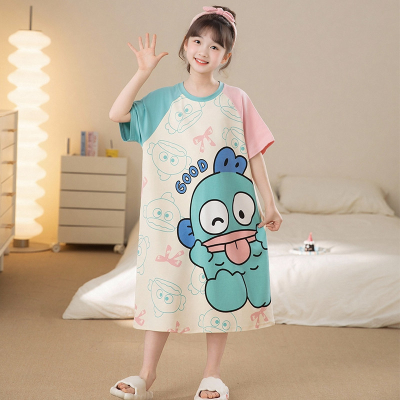 可爱丑鱼女童睡裙夏季短袖纯棉薄款睡衣女孩洋气亲子款夏天家居服,童装/婴儿装/亲子装,家居裙/睡裙,淘宝优惠券,粉丝福利购,淘宝优惠卷