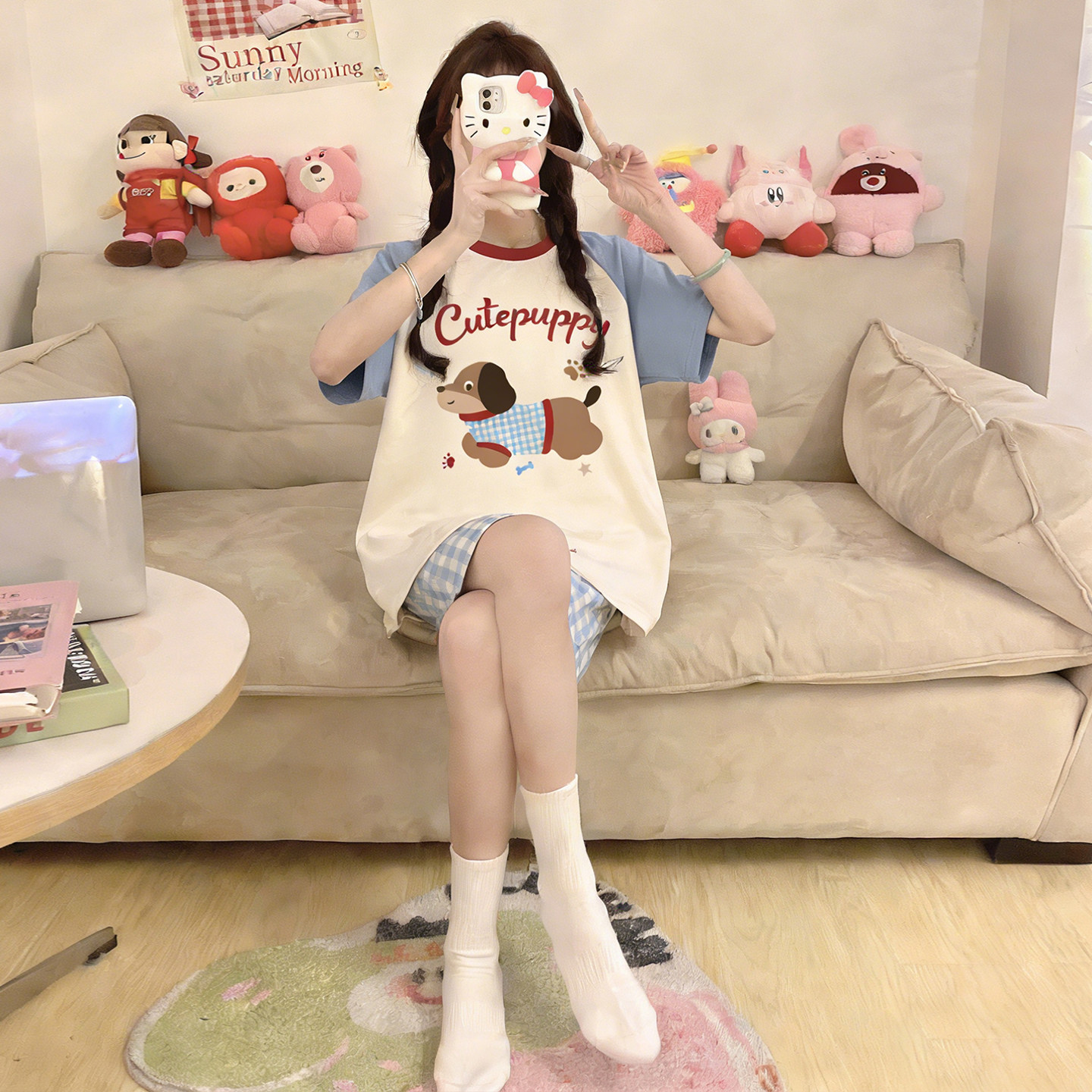 2026夏季睡衣女童初中生短袖纯棉可爱腊肠狗中大童少女家居服套装