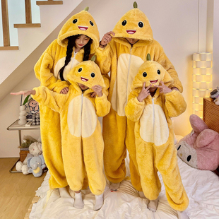 奶龙儿童连体睡衣珊瑚绒秋冬季一家三四口亲子装男童女孩防踢睡袋