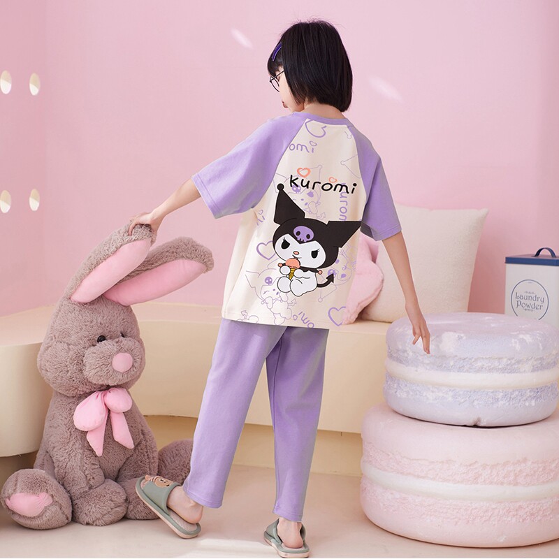 女童睡衣春夏季短袖长裤纯棉薄款夏天空调房女孩可外穿家居服套装