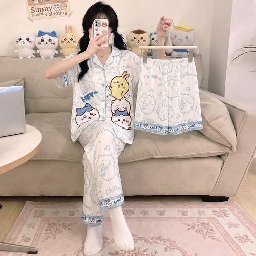 可爱卡通冰丝夏季女童睡衣套装