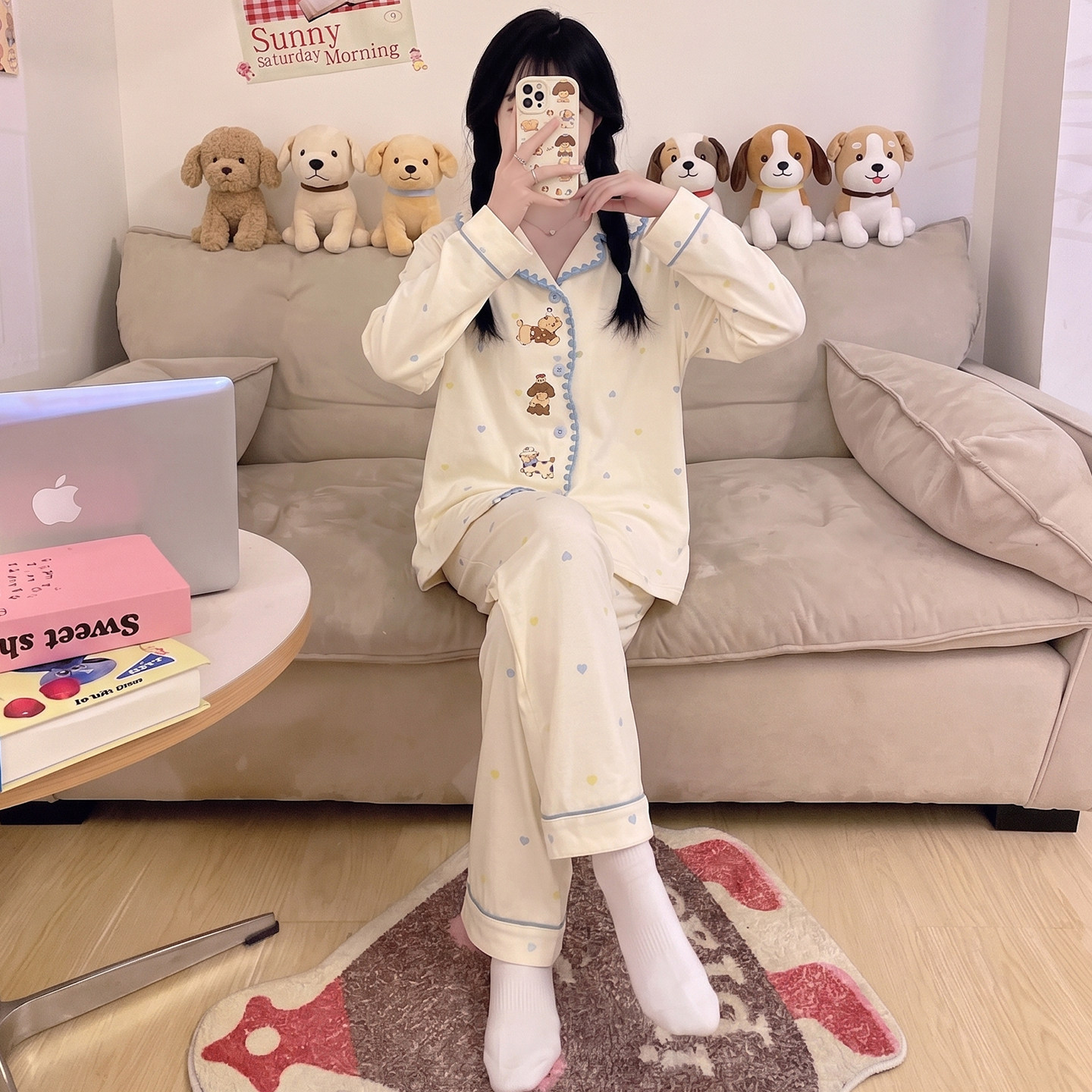 秋季睡衣女长袖纯棉2026新款大童少女卡通小狗甜美春秋家居服套装