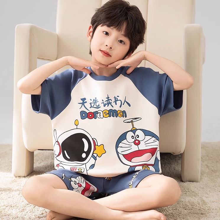 卡通儿童睡衣男孩宝宝夏季短袖纯棉薄款可外穿夏天空调家居服套装