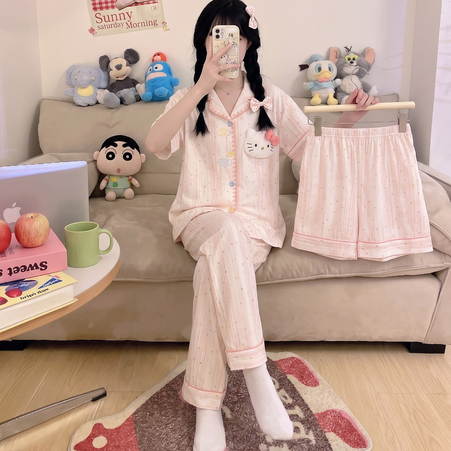 2026新款女童睡衣纯棉三件套装图片