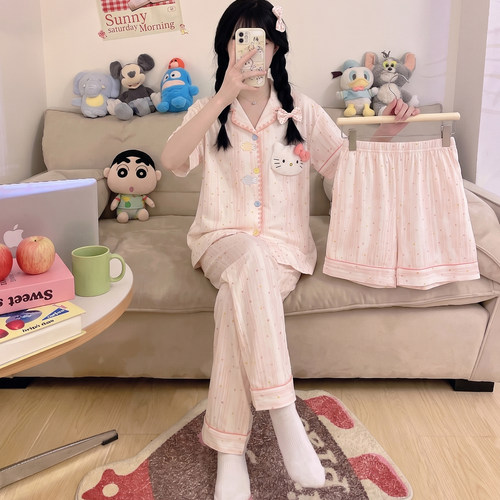 2026新款女童睡衣纯棉三件套装