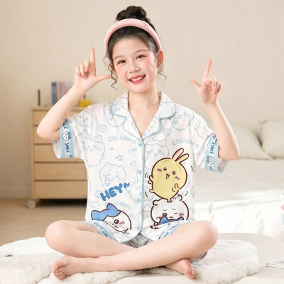 新款冰丝夏季短袖女孩睡衣套装