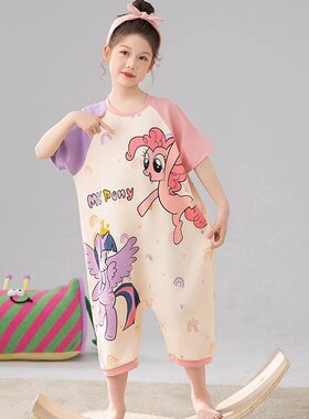 女童睡衣夏季薄款纯棉连体衣