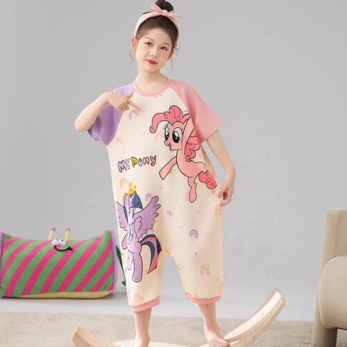 女童睡衣夏季薄款纯棉连体衣