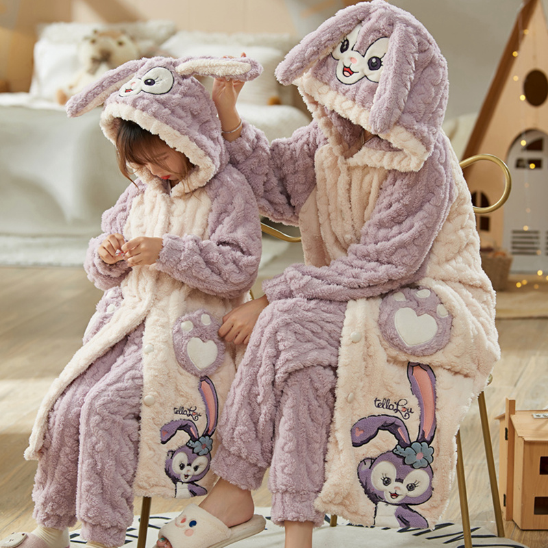 秋冬睡衣加厚家居服母女