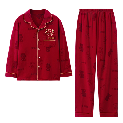 亲子装睡衣长袖纯棉春秋