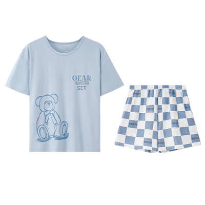 卡通男童纯棉女童亲子装睡衣短袖