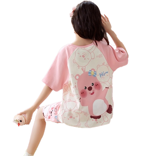 可爱loopy卡通女童睡衣纯棉短袖夏天可爱休闲中大女孩亲子家居服