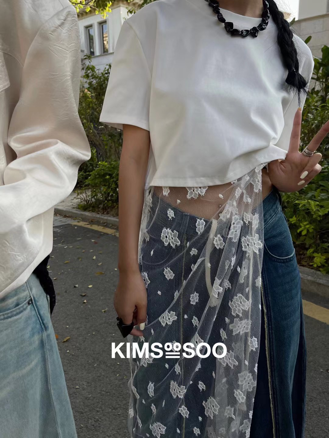 KlMSOOSOO网纱连衣裙夏季新品台湾品牌爱心印爱拼接网纱连衣裙