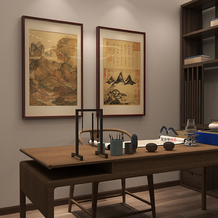 米亦堂x春山瑞松图 米芾新中式风水有山无水字画茶室书房玄关挂画
