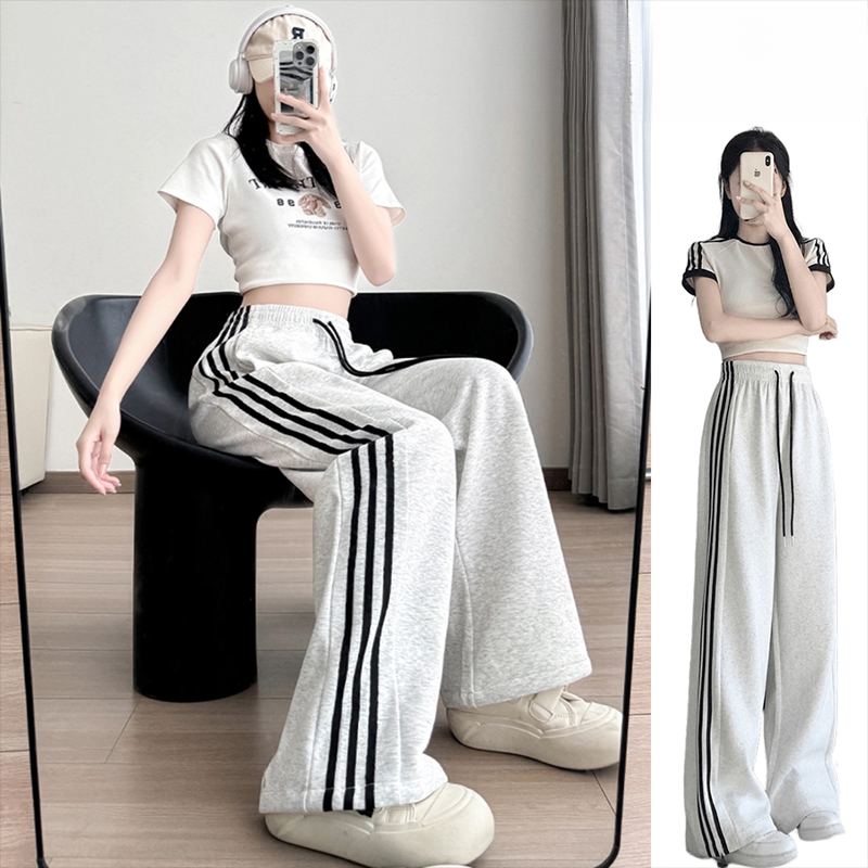 美式百搭条纹设计运动裤春秋女新款个性潮牌高街复古两穿休闲长裤,女装/女士精品,休闲裤,淘宝优惠券,粉丝福利购,淘宝优惠卷