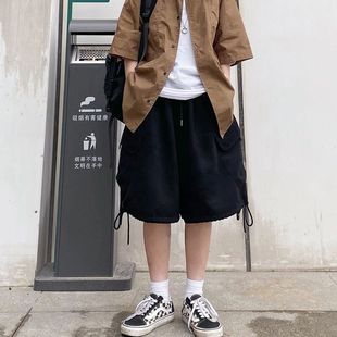 宽松休闲短裤 子女潮流男女学生百搭阔腿五分裤 潮 裤 街头大口袋工装