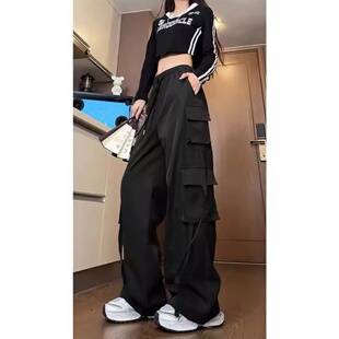 直筒韩系工装裤ins风女版潮流多口袋设计氛围感高腰休闲运动长裤