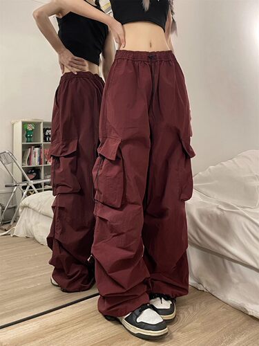 美式复古工装裤女街头潮牌嘻哈hiphop街舞裤子高街口袋阔腿束脚裤