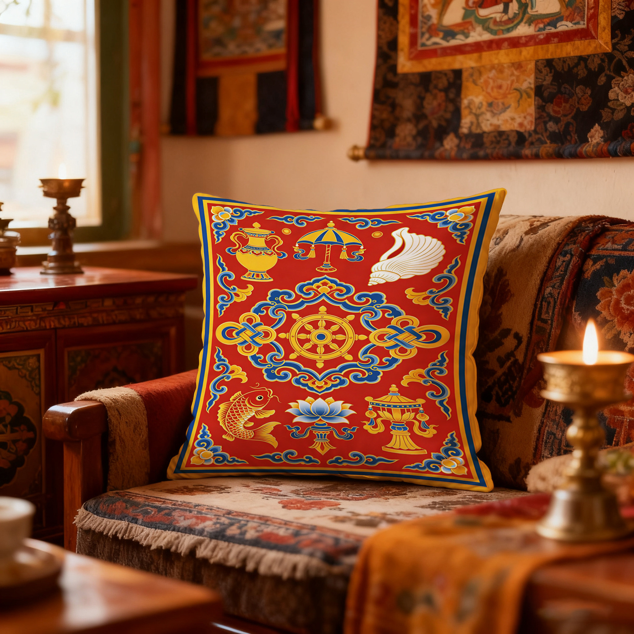 西藏布达拉宫抱枕 布艺沙发靠垫   藏式民族风民宿家居装饰
