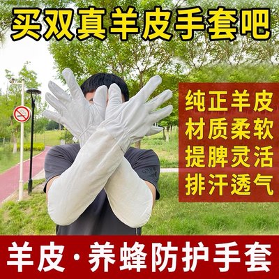 羊皮手套养蜂工具手套蜜蜂防护手套防蜂蛰手套透气帆布捉蜂采蜜