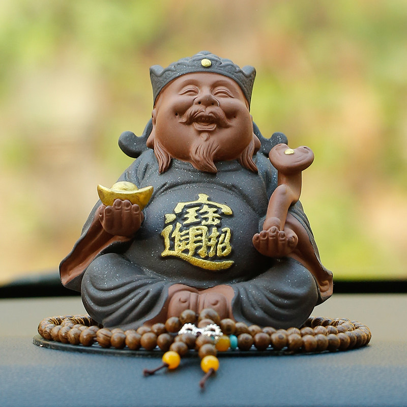 彩砂陶财神爷男士车载摆件